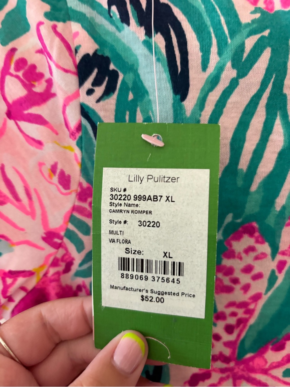 Lilly Pulitzer Pink & Teal Floral Short Sleeve Romper - Picture 2 of 5